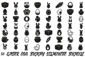 50 Easter Egg Bunny Silhouette