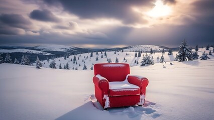 red chair in the mountains