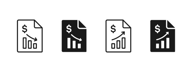 Financial report icon with chart and dollar symbol. Business analytics concept showing profit, loss, growth or decline. For finance reports, accounting, statistics, investment and data analysis.