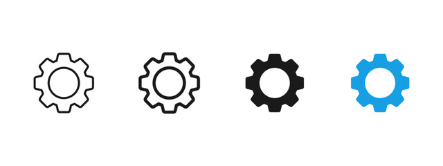 Settings gear icon representing configuration, system control and preferences. Concept of setup, tools and adjustment for user interface, software, web and mobile application design.