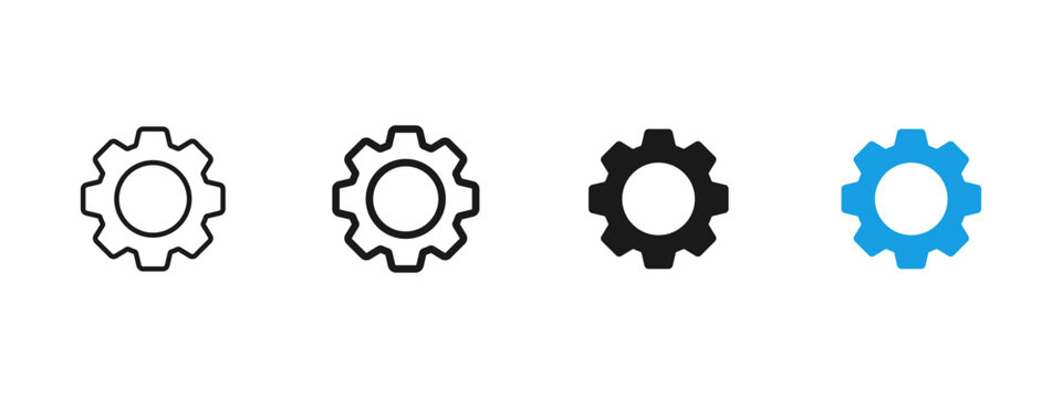 Settings gear icon representing configuration, system control and preferences. Concept of setup, tools and adjustment for user interface, software, web and mobile application design.
