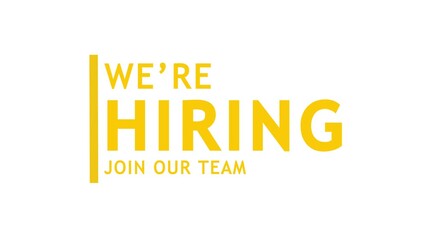 We are Hiring, Join our team text animation in yellow color isolated on white background ideal for search and recruitment business concept.
