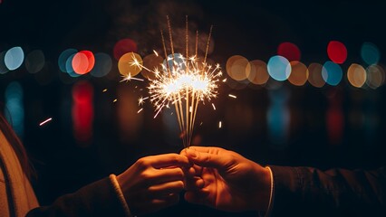 "Two hands holding sparklers together creating 20276celebration moment"