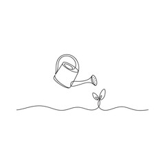 Obraz premium A delicate line drawing depicts a watering can nourishing a sprouting plant