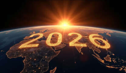 Earth shines in 2026 at sunrise.