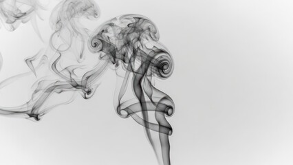 Swirling black smoke, wisps rising against a bright white background