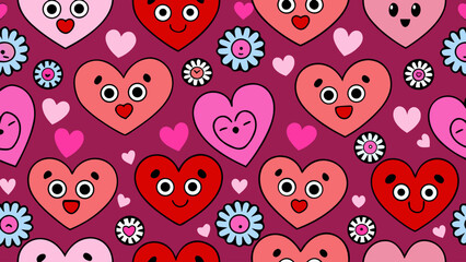Fototapeta premium seamless pattern with hearts and flowers