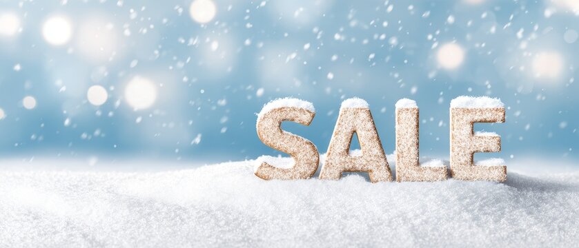 Winter season sale promotion discounted offers on seasonal products in a snowy environment