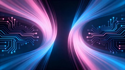 Abstract circuit board with glowing lines