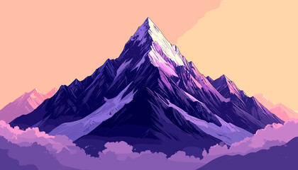 A majestic mountain peak rises above a sea of clouds, illuminated by a soft, warm light, creating a serene and awe-inspiring landscape.