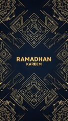 Ramadan Kareem Celebration with Islamic Patterns and Gold Accents on Dark Background