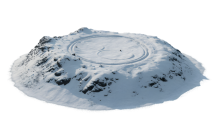 snowy mountain landscape with circular track. A serene scene of untouched snow and an intriguing track design . Isolated on transparent background, png