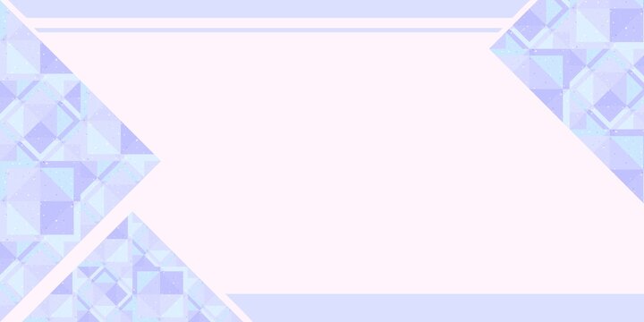 Vibrant lavender and blue-toned geometric borders with a central white rectangular area, framed by patterned triangles and subtle sparkles