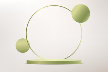 Beige background vector 3d with Green podium Space for selling products on the website. Abstract wallpaper design with copy space to display your products. Vector illustration.