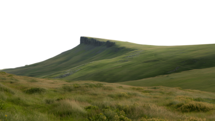 rolling green hill with a flat top, captured on a sunny day  . Isolated on transparent background, png