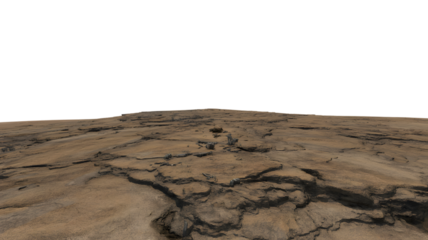 cracked earth texture landscape on an open landscape . Isolated on transparent background, png