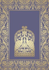 peacocks, feathers ,wedding card design, royal India	