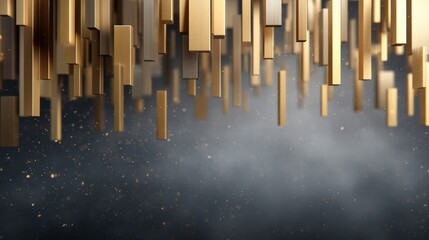 Golden Vertical Bars with Glowing Particles in Dark Atmospheric Background