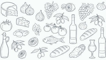 Collection of hand drawn food and drink items Vector, illustration