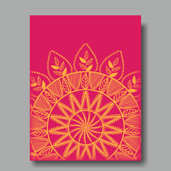 Pink book cover decorated with a mandala in yellow colors.Vector illustration Islamic template for restaurant menu, flyer, ornamental invitation card, book cover, poster, print