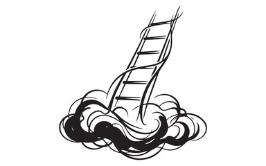 Ladder Rising From Stylized Clouds Vector Illustration - Concept of Success, Ambition, and Growth