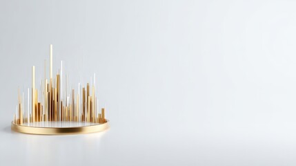 Elegant Abstract Display of Tall Golden and Silver Cylinders on White Surface