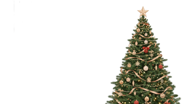 Decorated christmas tree with ornaments isolated on transparent background - Powered by Adobe