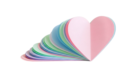 Colorful heart shaped cards fanned out isolated on transparent background