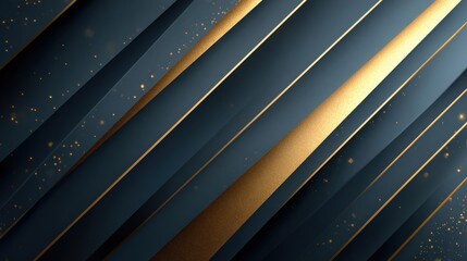 Elegant Blue and Gold Abstract Background with Stripes and Bokeh Effects