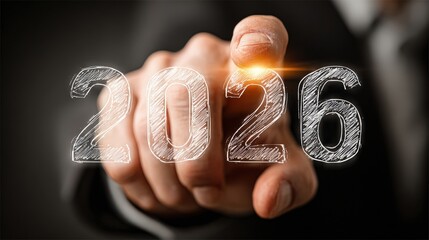 Hand Pointing at Future Year 2026 with Focus on New Beginnings and Changes