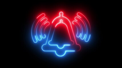 Neon red blue color notification bell icon animation glowing ring doorbell tone alert alarm icon hanging update news icon sign symbol with black background - Powered by Adobe