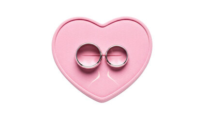 Pink heart shaped box with wedding rings isolated on transparent background