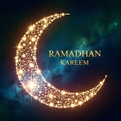 Crescent Moon Glowing Brightly in the Night Sky with Clouds and Stars