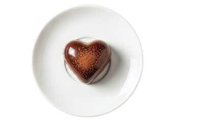 Chocolate heart on a plate isolated on transparent background
