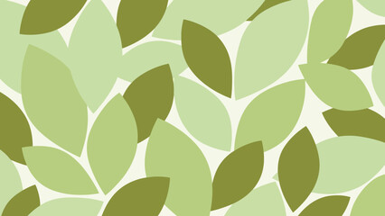 Seamless pattern of stylized leaves in shades of green on a white background.