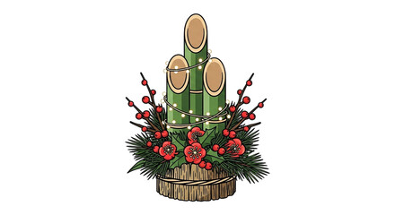 Holiday bamboo candle centerpiece isolated on transparent background