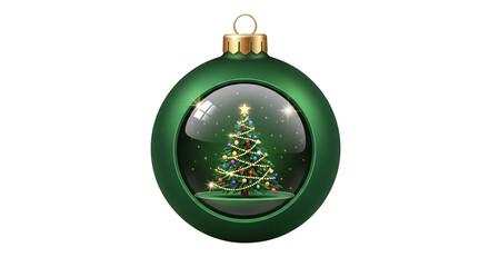 Christmas tree inside green ornament isolated on transparent background