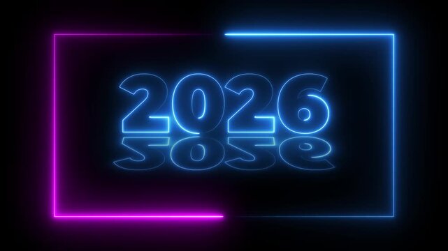 New year 2026 loading bar animation, Loading bar from 2025 to 2026 new year transfer animation. Almost reaching New Year on black background. Welcoming the happy new year 2026. rectangle box. 4k