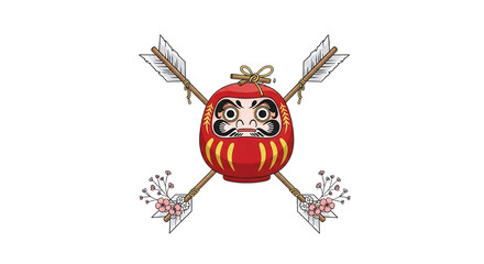 Traditional japanese daruma doll with arrows isolated on transparent background