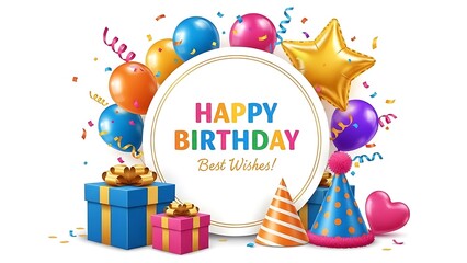 Fototapeta premium Vibrant Happy Birthday celebration with colorful balloons and gifts