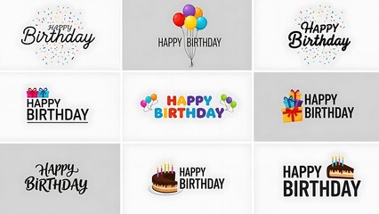 Variety of Happy Birthday graphics and illustrations for celebrations
