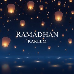 Glowing lanterns illuminate the night sky during Ramadan celebration