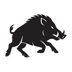 Dynamic black silhouette of a wild boar showcasing its aggressive charge and powerful tusks