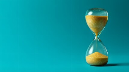 Hourglass on Turquoise Background - Symbol of Time, Urgency, and Deadline.