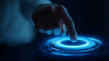 Human Finger Touching Glowing Digital Interface, Futuristic Technology Concept, Innovation, Modern.