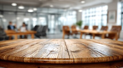 Clean Corporate Meeting Room Background with Table Foreground, Blurred Office Interior and Wide Copy Space for Marketing Banners and Business Websites