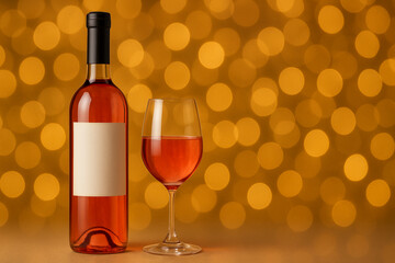 ロゼワインの入ったグラスとワインボトル　記念日