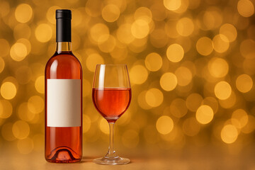 クリスマスをイメージしたロゼワインとイルミネーションの背景素材