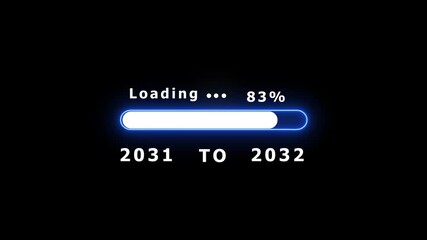 Futuristic loading bar displaying 49% progress between years 2031 and 2032 on a black background percentage