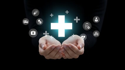 Hands holding healthcare symbol